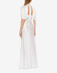 Silk blend maxi dress with cape sleeves - White