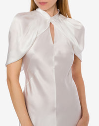 Silk blend maxi dress with cape sleeves - White