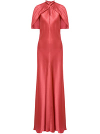 Robe longue en soie mélangée avec manches cape - Pink