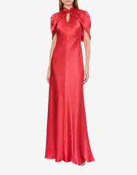 Robe longue en soie mélangée avec manches cape - Pink
