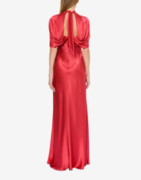 Robe longue en soie mélangée avec manches cape - Pink