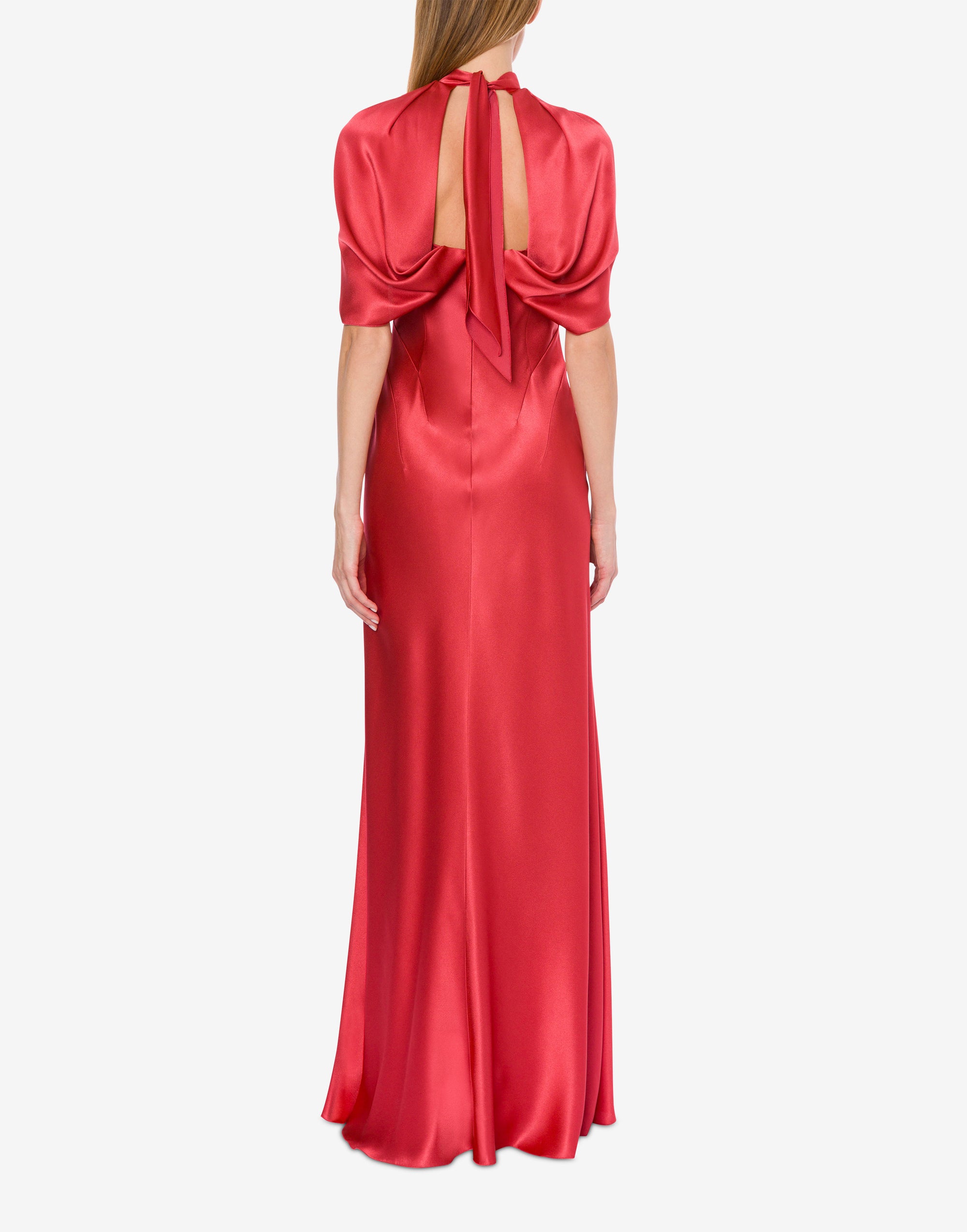 Robe longue en soie mélangée avec manches cape - Pink