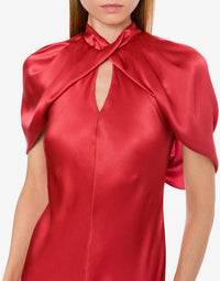 Robe longue en soie mélangée avec manches cape - Pink