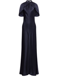 Robe longue en soie mélangée avec manches cape - Dark Blue