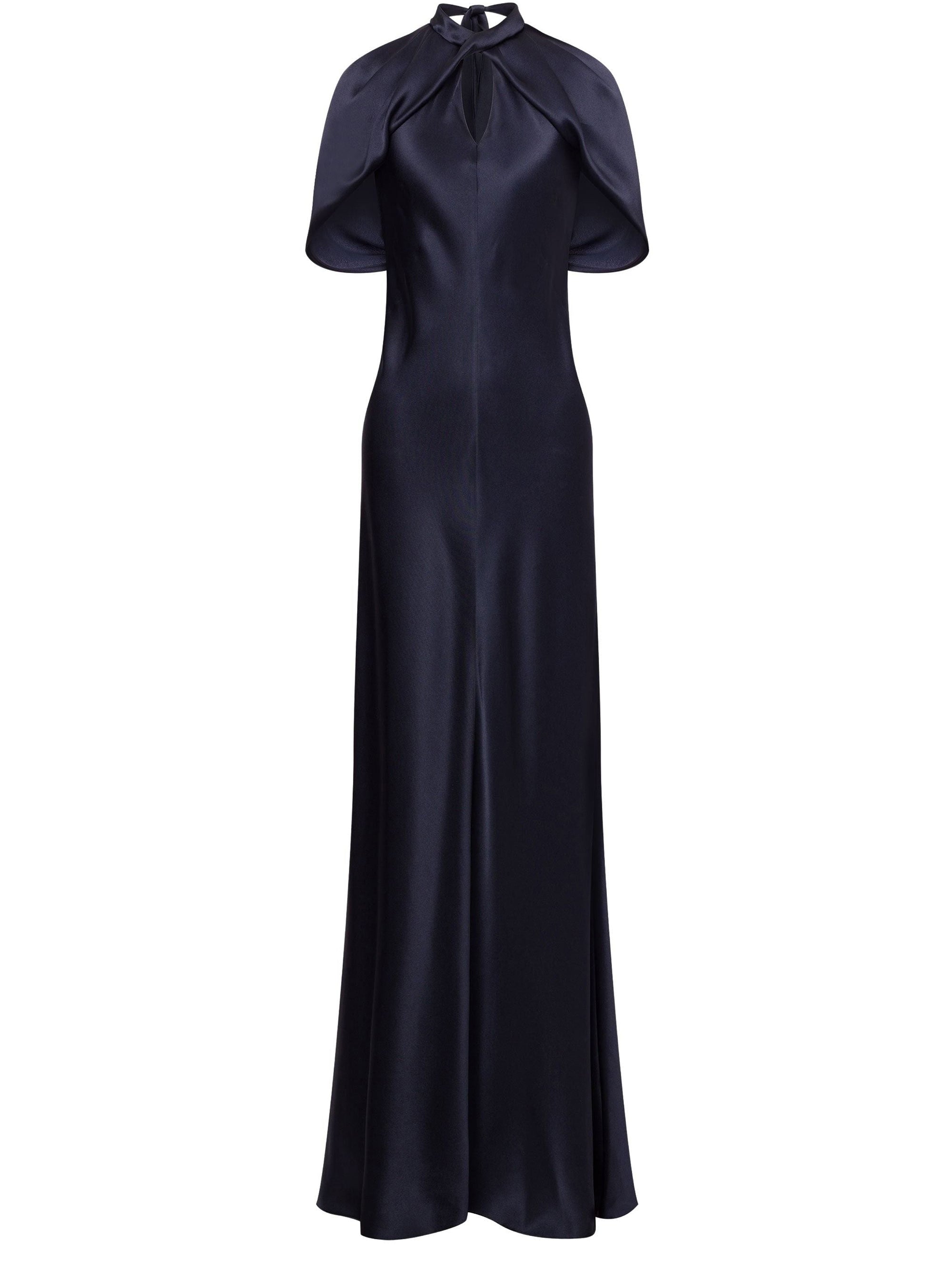 Robe longue en soie mélangée avec manches cape - Dark Blue