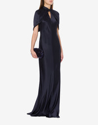 Robe longue en soie mélangée avec manches cape - Dark Blue