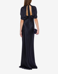 Robe longue en soie mélangée avec manches cape - Dark Blue