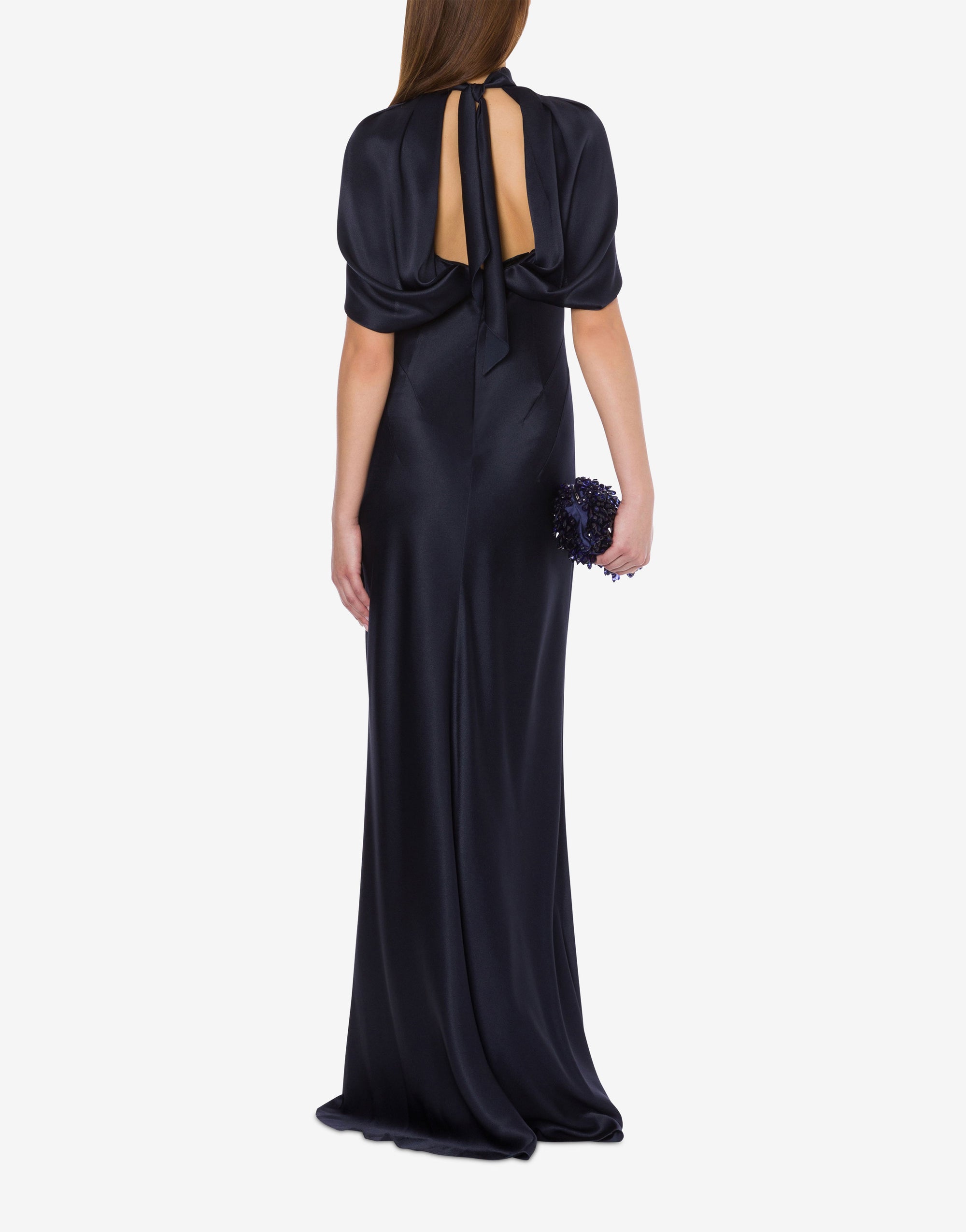 Robe longue en soie mélangée avec manches cape - Dark Blue