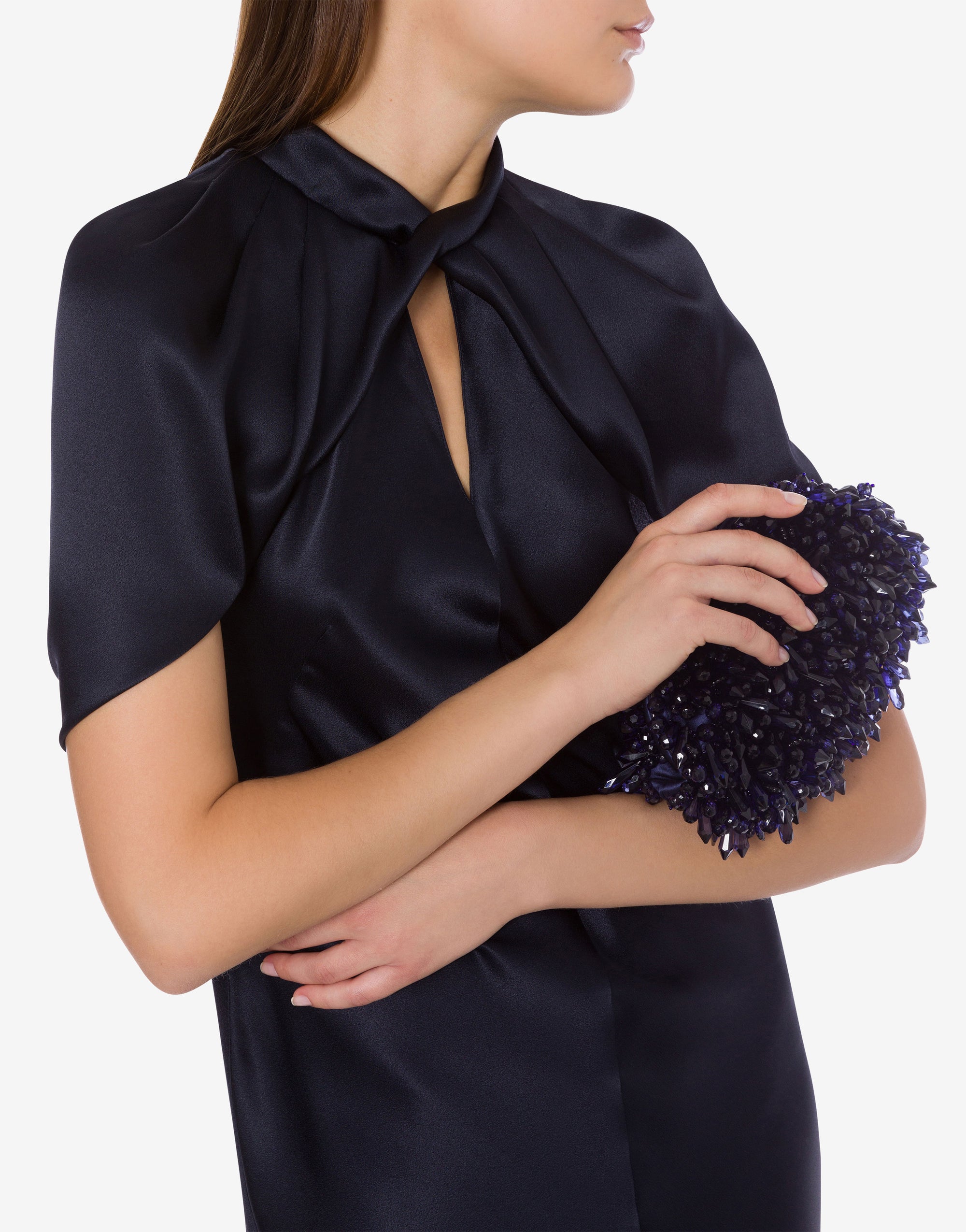 Robe longue en soie mélangée avec manches cape - Dark Blue