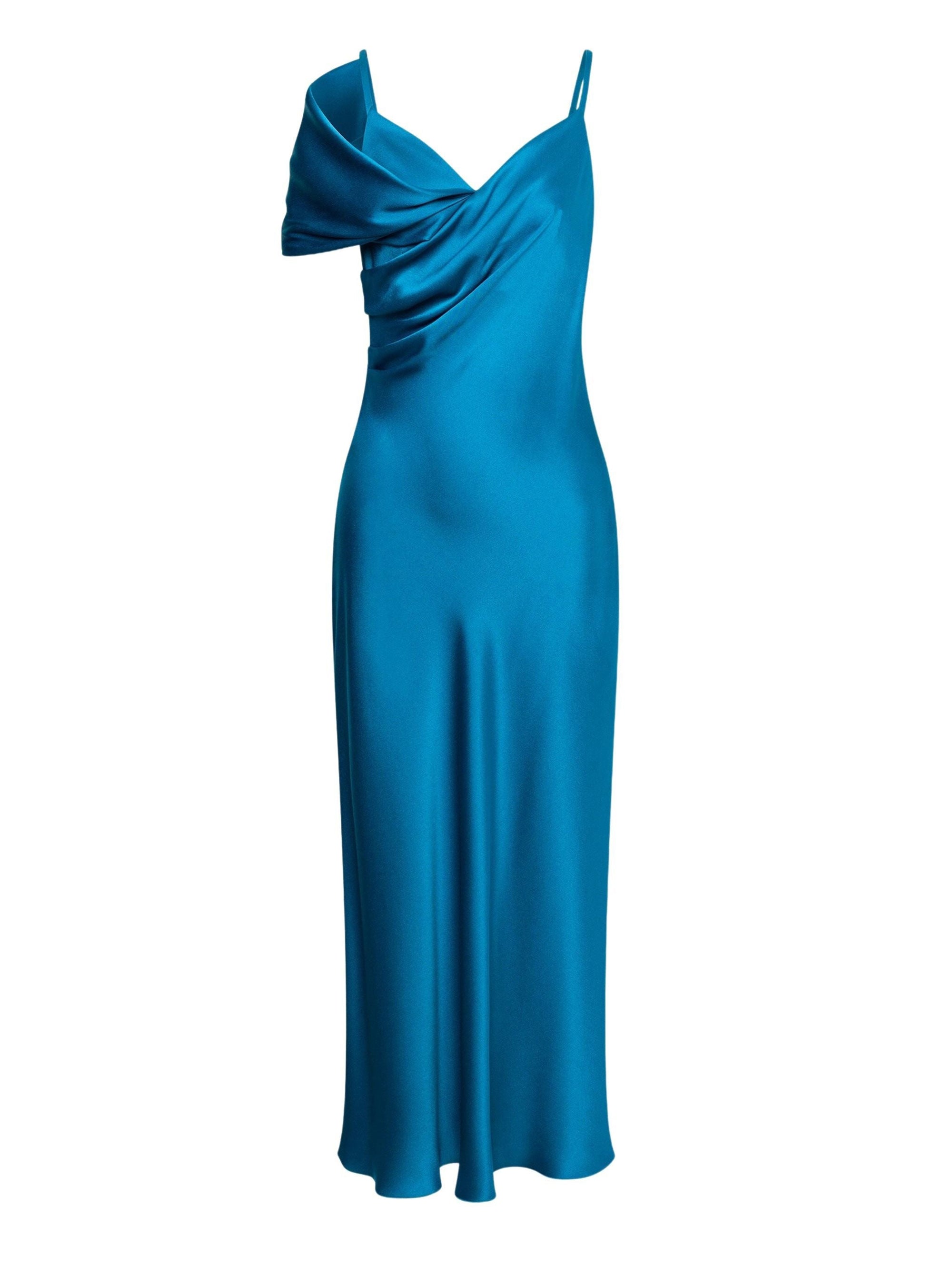 Robe longue cocktail en soie mélangée - Blue