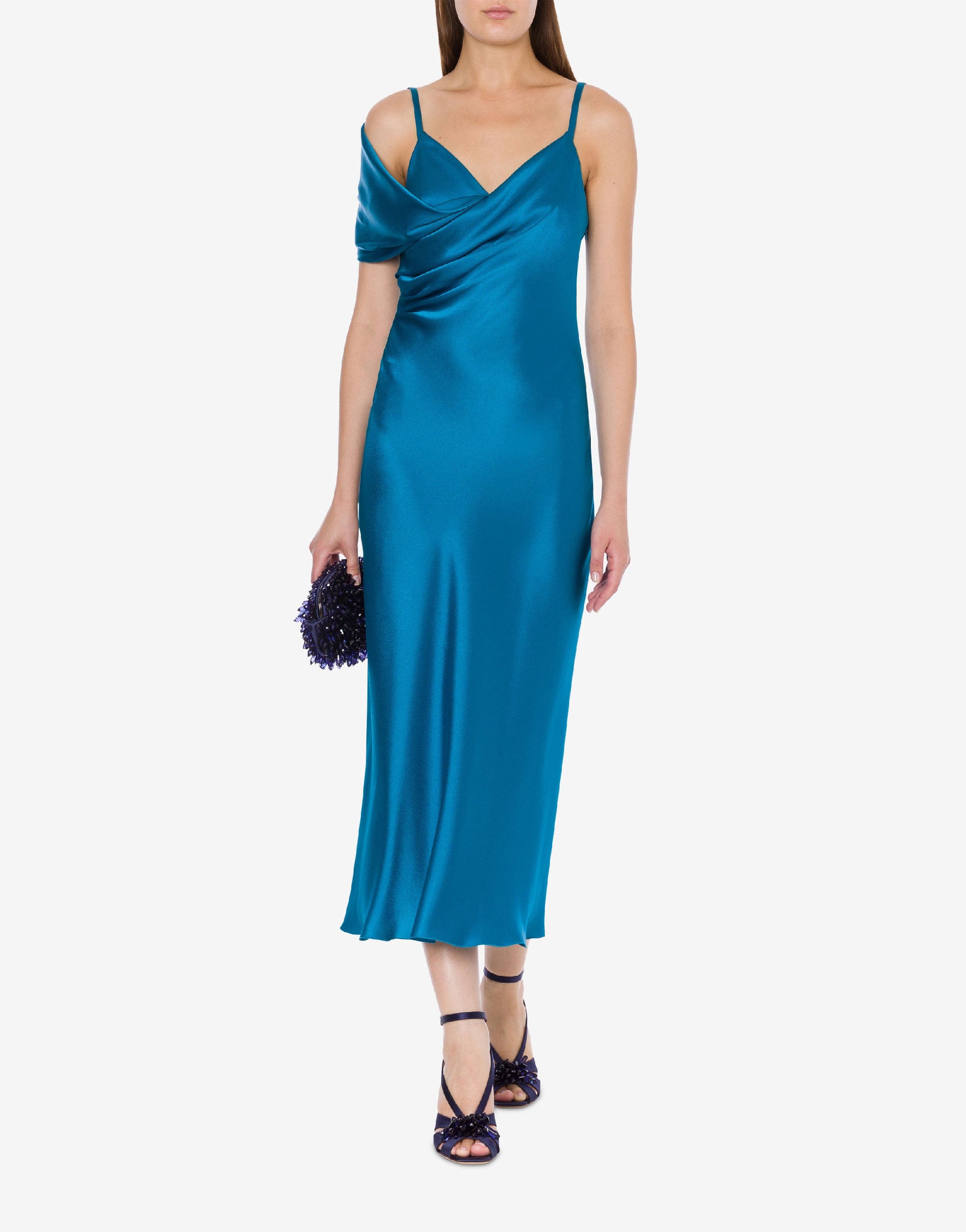 Robe longue cocktail en soie mélangée - Blue