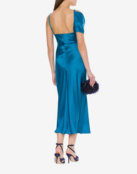 Robe longue cocktail en soie mélangée - Blue