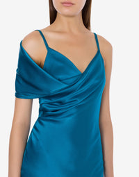 Robe longue cocktail en soie mélangée - Blue
