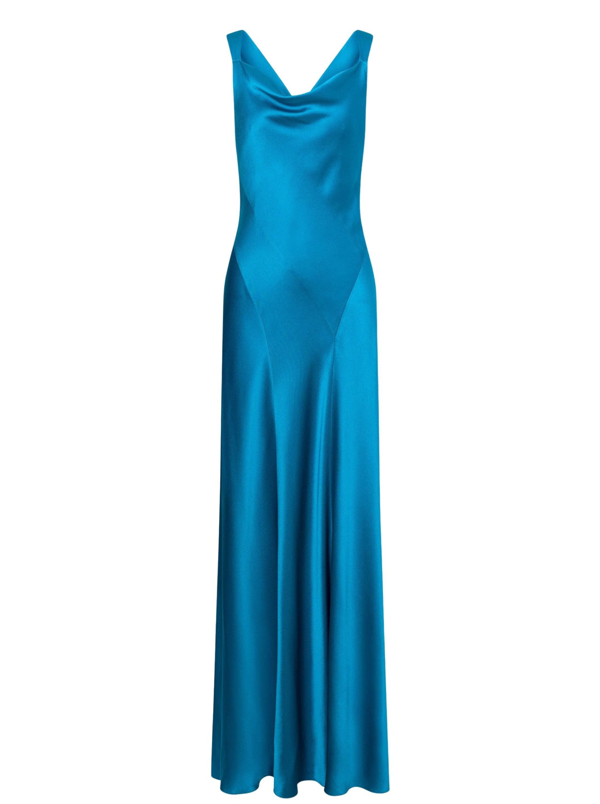 Robe longue Cocktail en soie mélangée - Blue