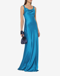Robe longue Cocktail en soie mélangée - Blue