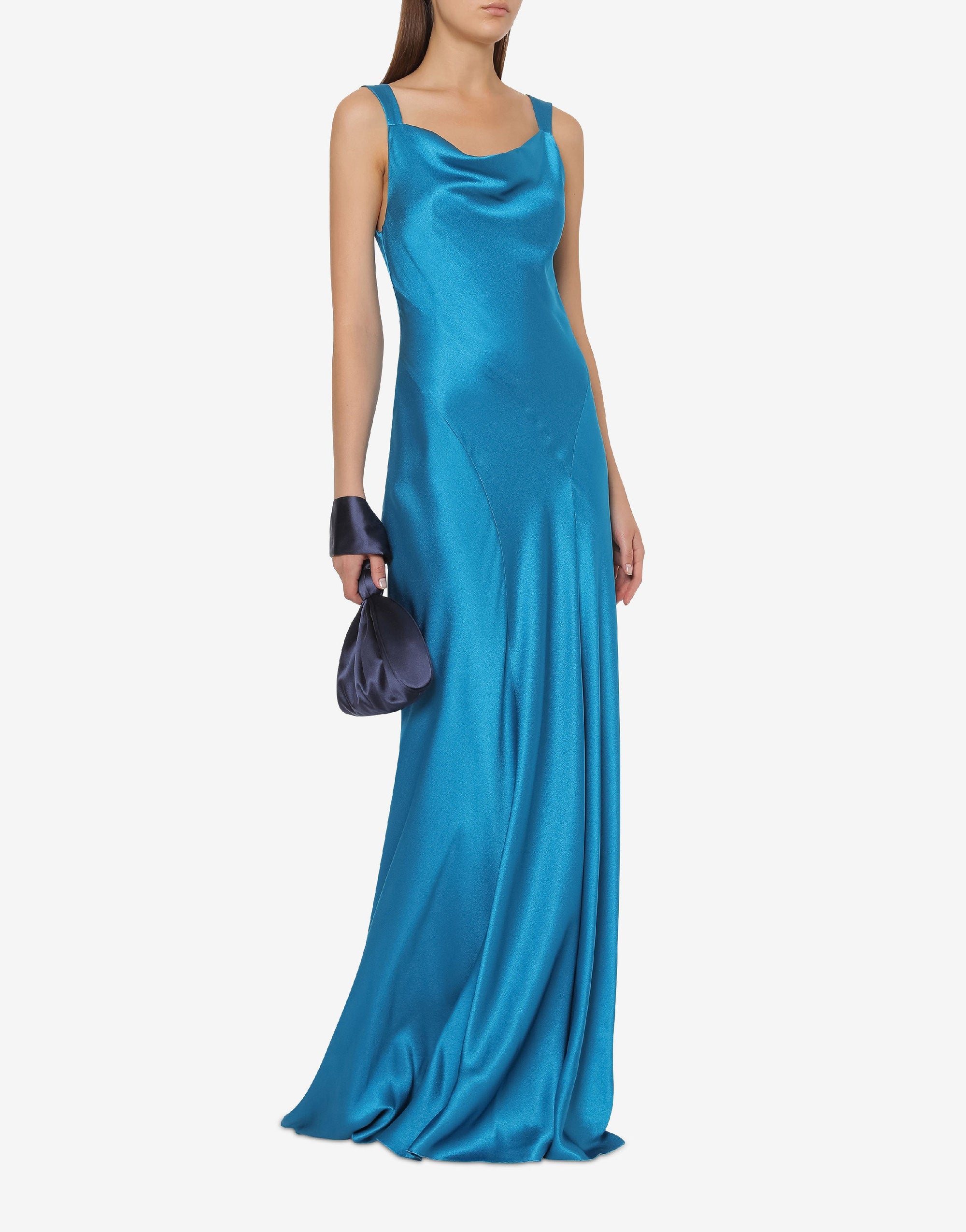 Robe longue Cocktail en soie mélangée - Blue