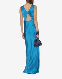 Robe longue Cocktail en soie mélangée - Blue