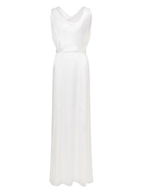 Pleated silk blend maxi dress with cocktail - White