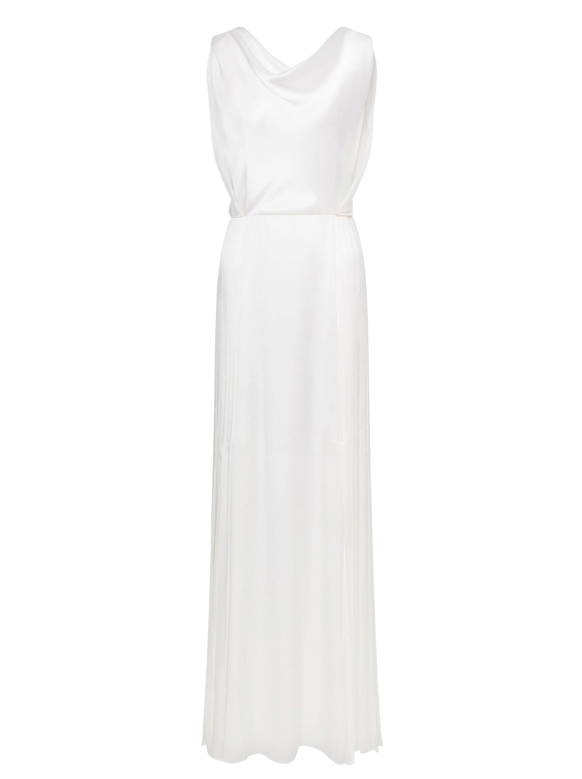 Pleated silk blend maxi dress with cocktail - White