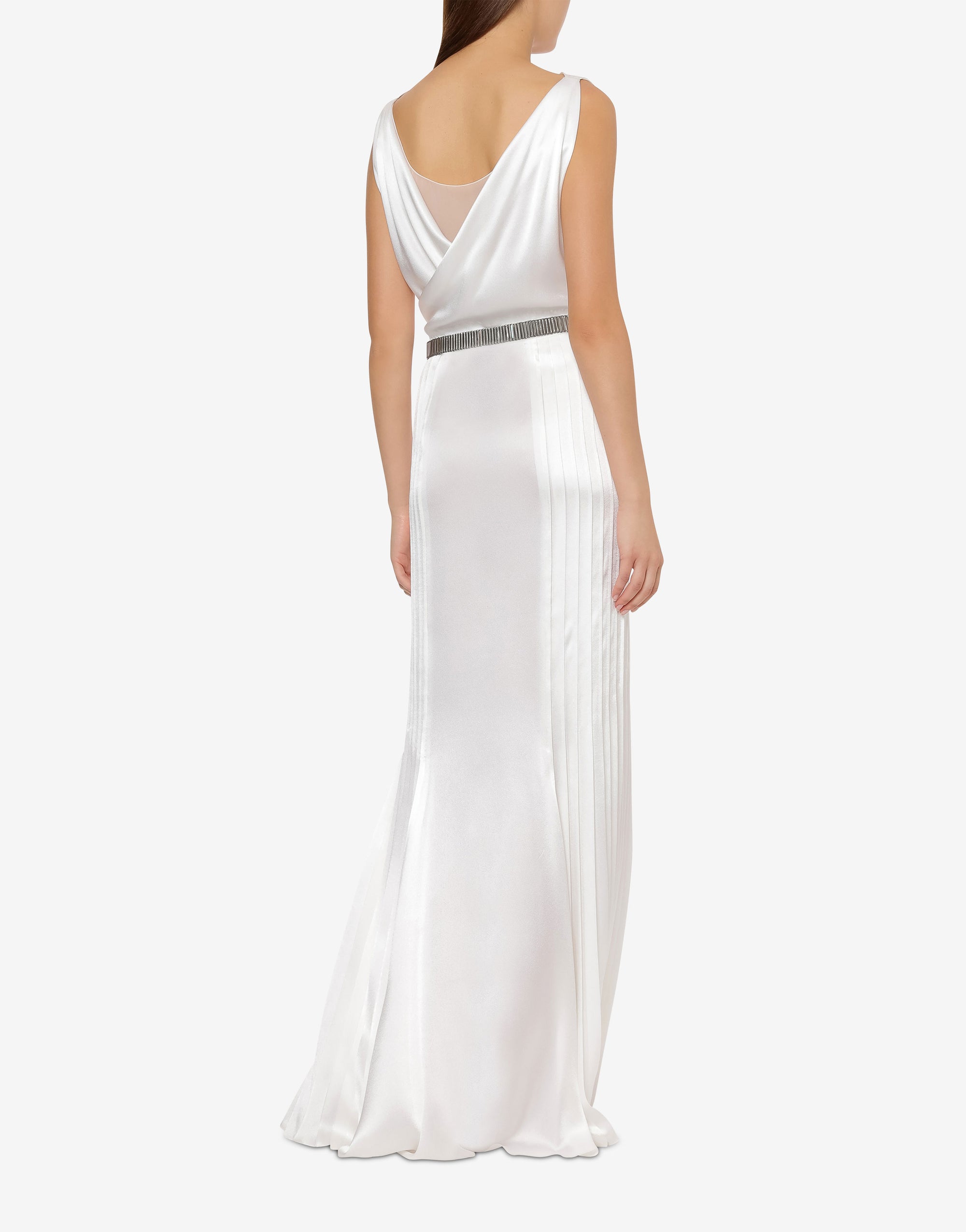 Pleated silk blend maxi dress with cocktail - White