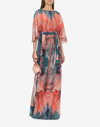 Robe longue en soie à imprimé pétale - Multi Violet & Pink