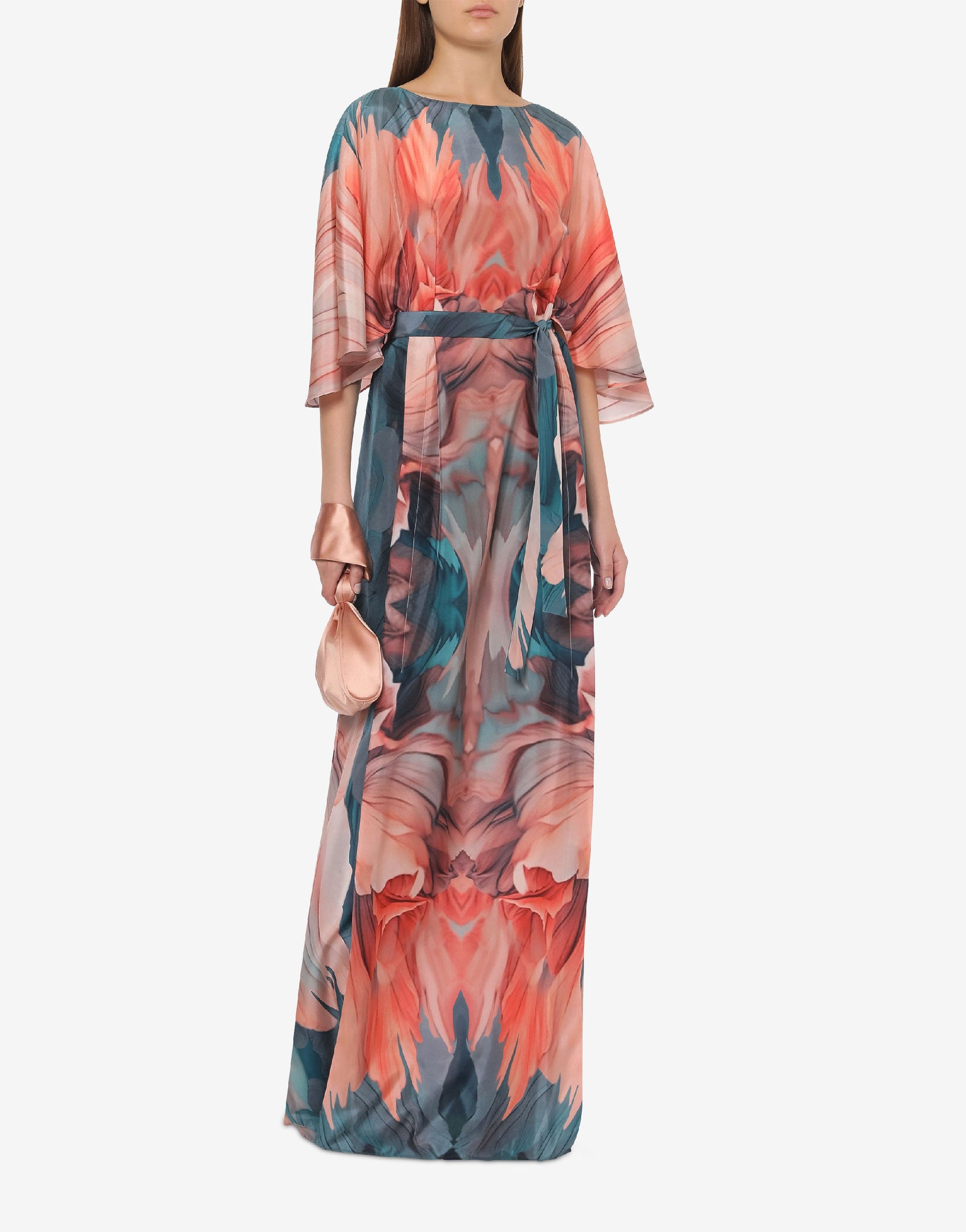 Robe longue en soie à imprimé pétale - Multi Violet & Pink