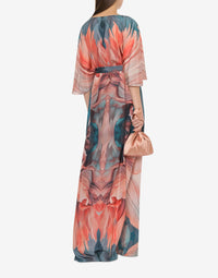 Robe longue en soie à imprimé pétale - Multi Violet & Pink