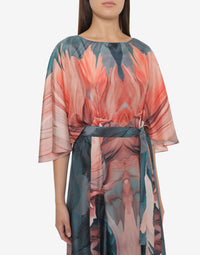 Robe longue en soie à imprimé pétale - Multi Violet & Pink