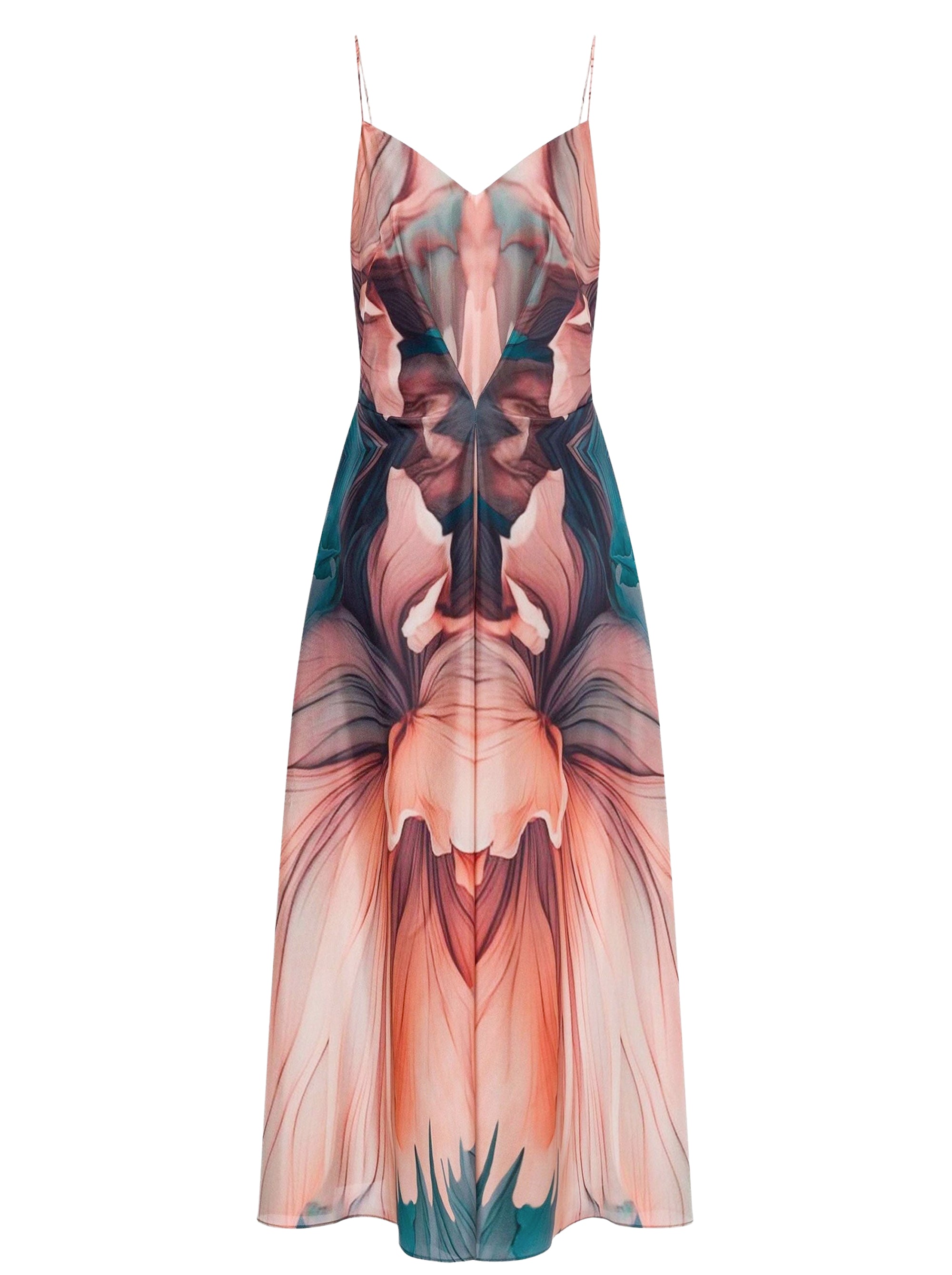 Robe longue en soie à imprimé pétale - Multi Violet & Pink