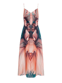 Robe longue en soie à imprimé pétale - Multi Violet & Pink