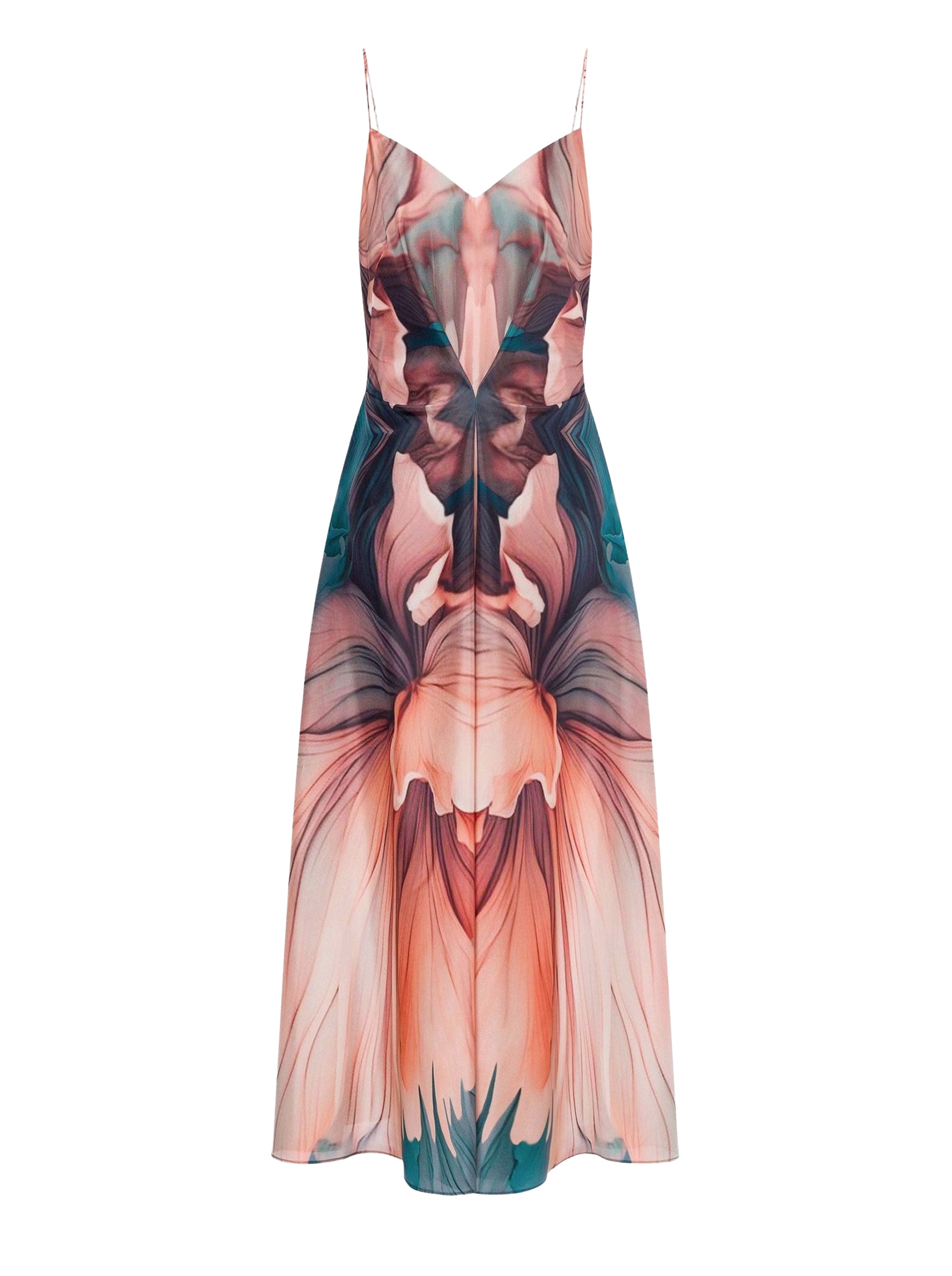 Robe longue en soie à imprimé pétale - Multi Violet & Pink