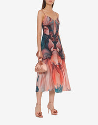 Robe longue en soie à imprimé pétale - Multi Violet & Pink