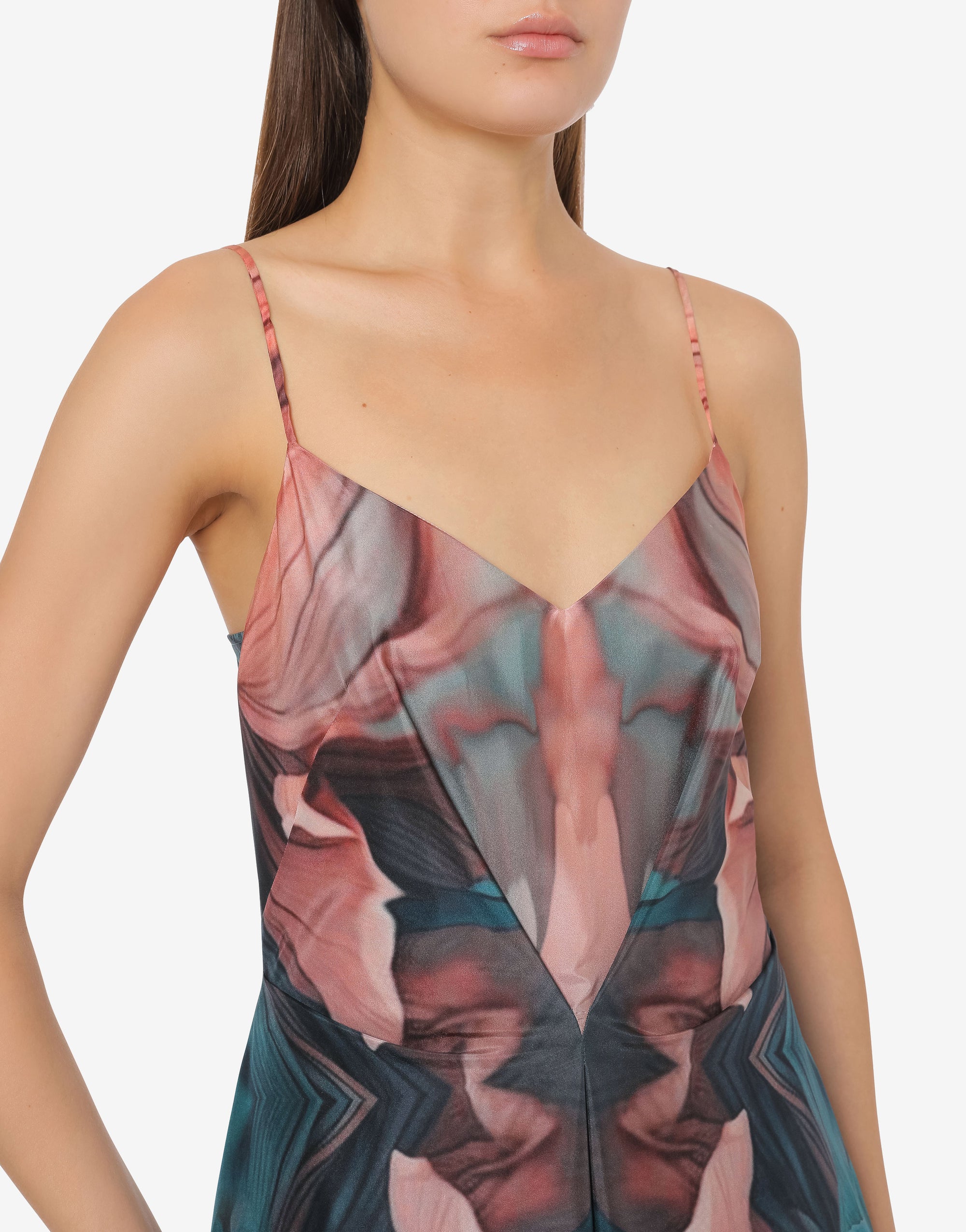 Robe longue en soie à imprimé pétale - Multi Violet & Pink