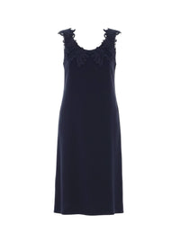 Robe midi sans manches avec encolure en dentelle brodée - Dark Blue