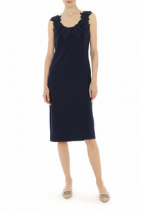 Robe midi sans manches avec encolure en dentelle brodée - Dark Blue