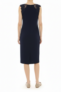 Robe midi sans manches avec encolure en dentelle brodée - Dark Blue