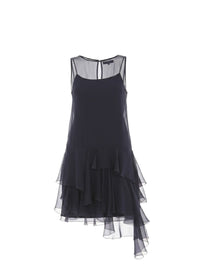 Short dress in chiffon with yoke - Dark Blue