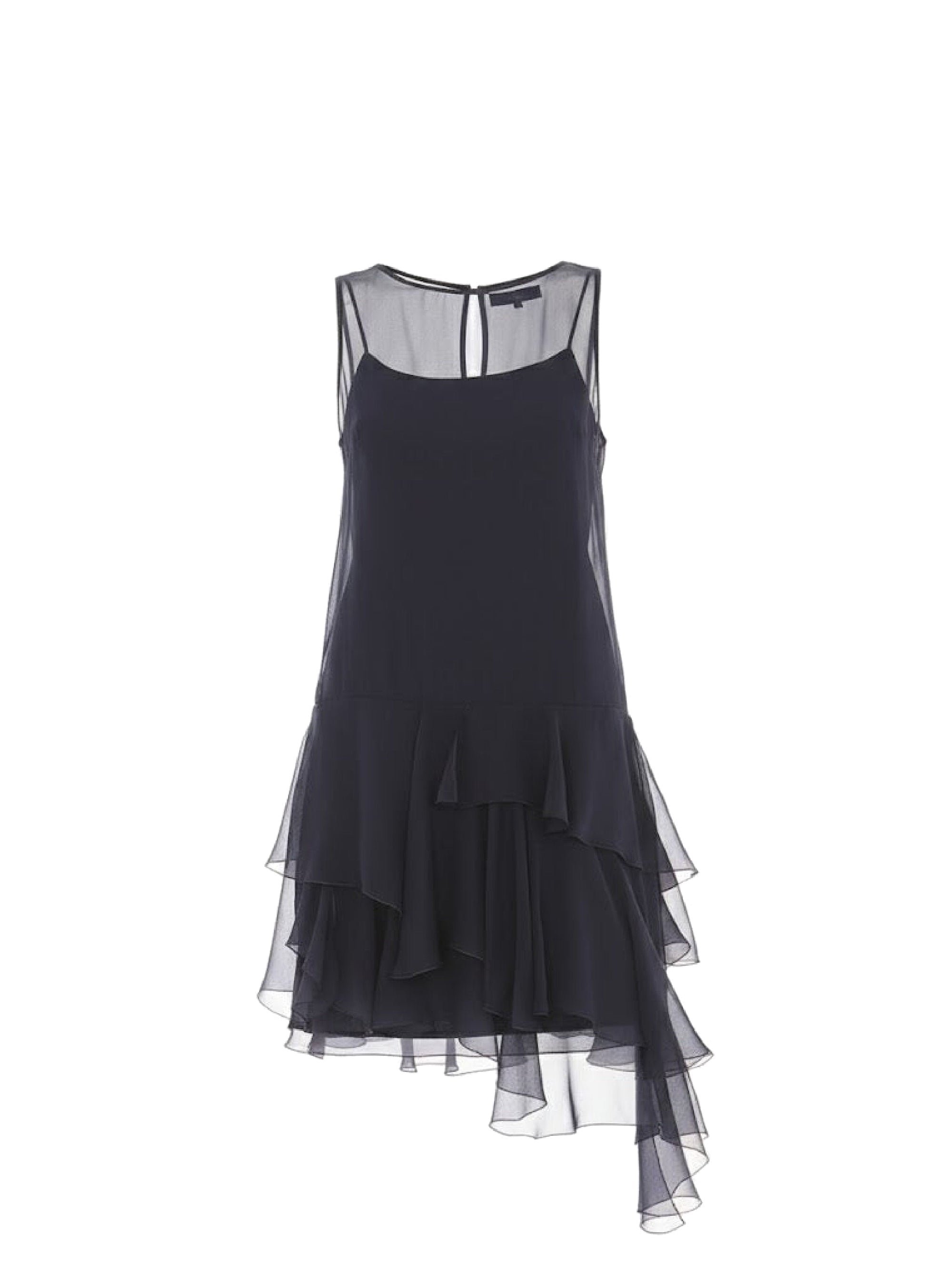 Short dress in chiffon with yoke - Dark Blue