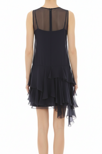 Short dress in chiffon with yoke - Dark Blue