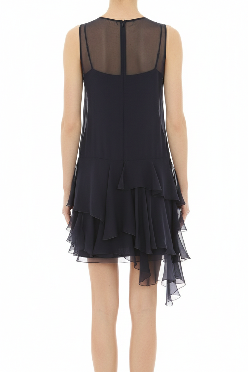 Short dress in chiffon with yoke - Dark Blue