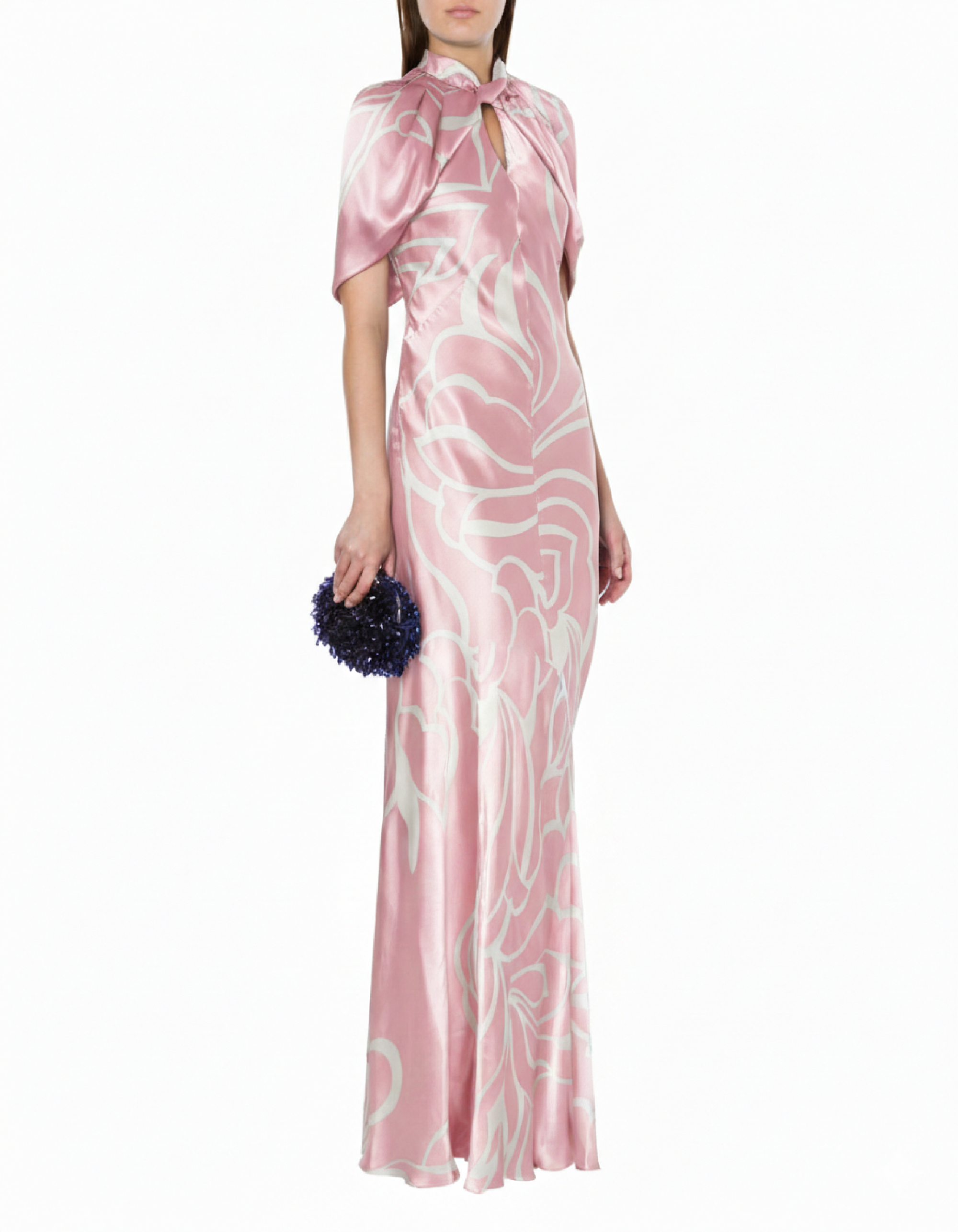 Robe longue en satin dévoré - Pink