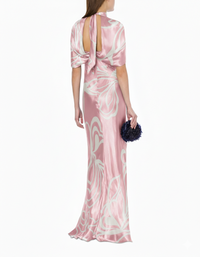 Robe longue en satin dévoré - Pink