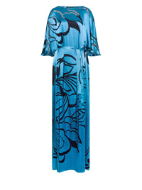 Robe longue en soie mélangée avec ceinture - Blue