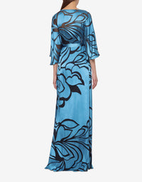 Robe longue en soie mélangée avec ceinture - Blue