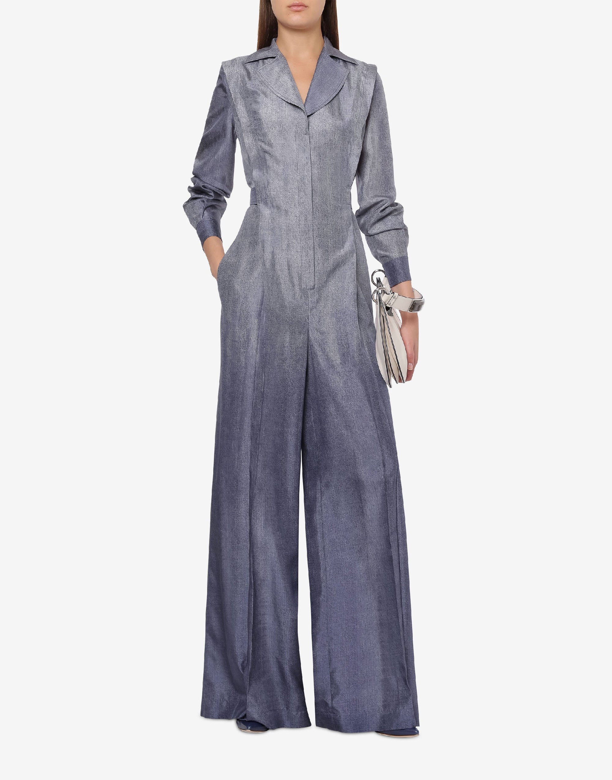 Combinaison en soie à imprimé denim - Multi Blue