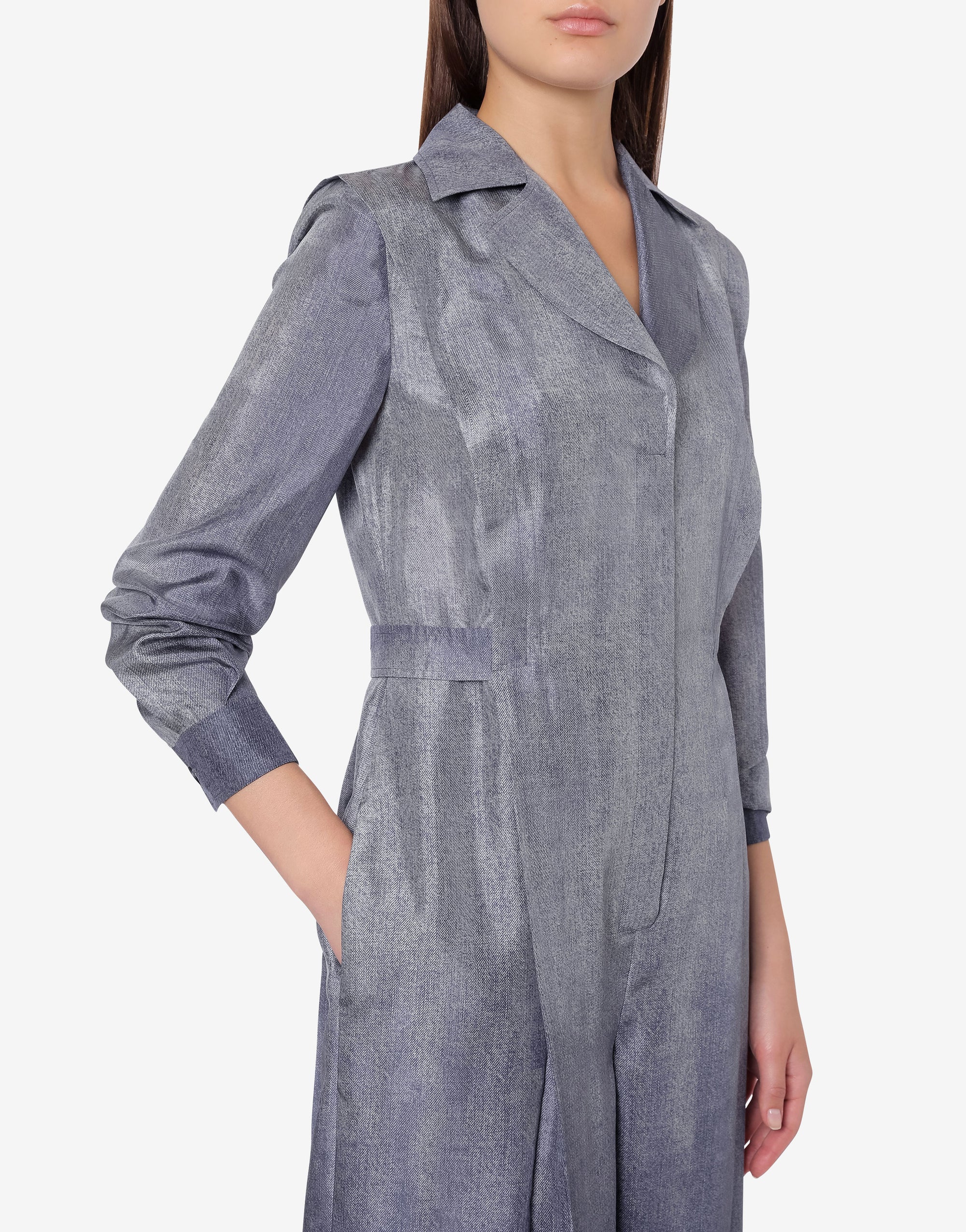 Combinaison en soie à imprimé denim - Multi Blue