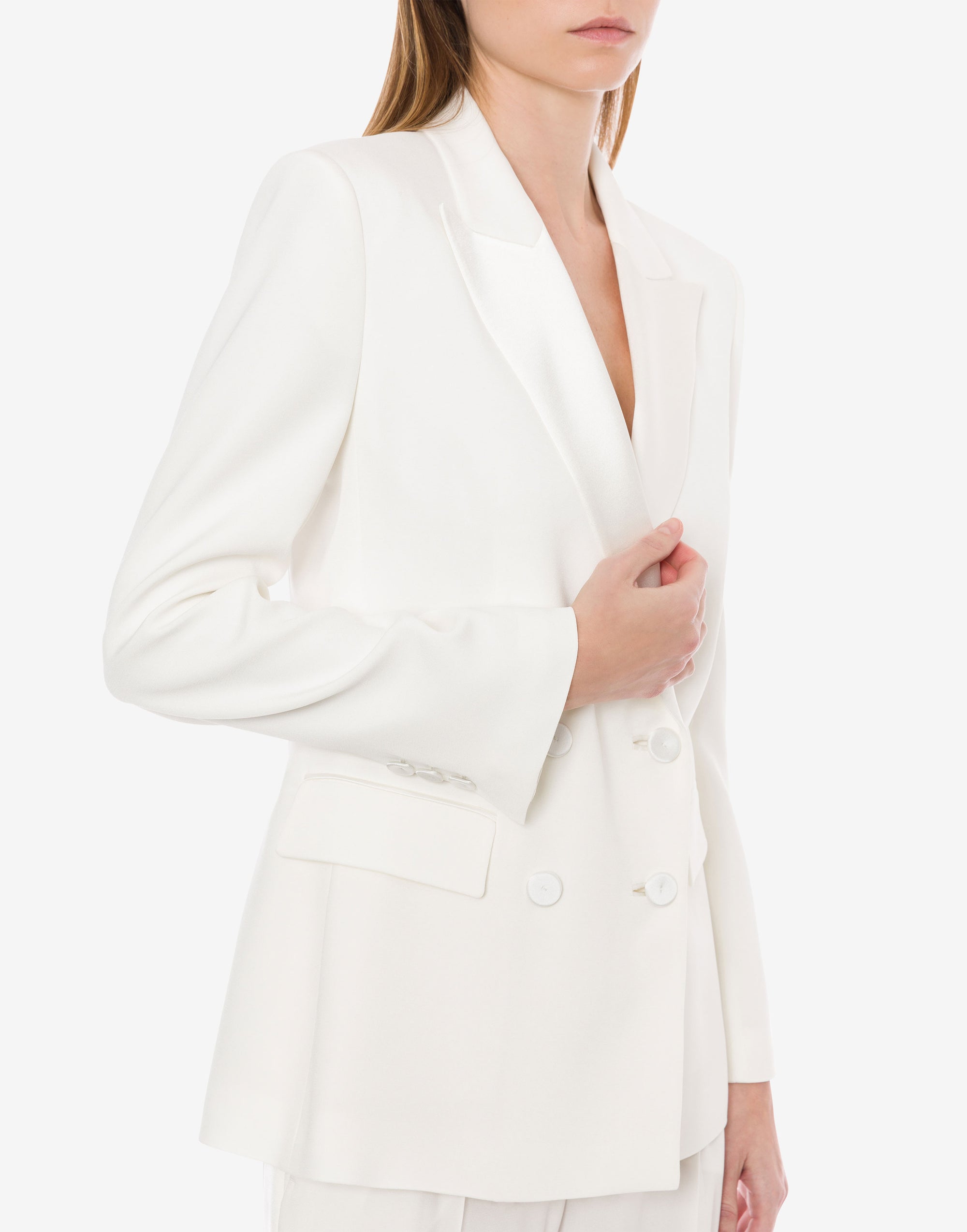 Veste à double boutonnage en satin - White