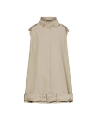 Poncho à capuche en coton technique imperméable - Beige
