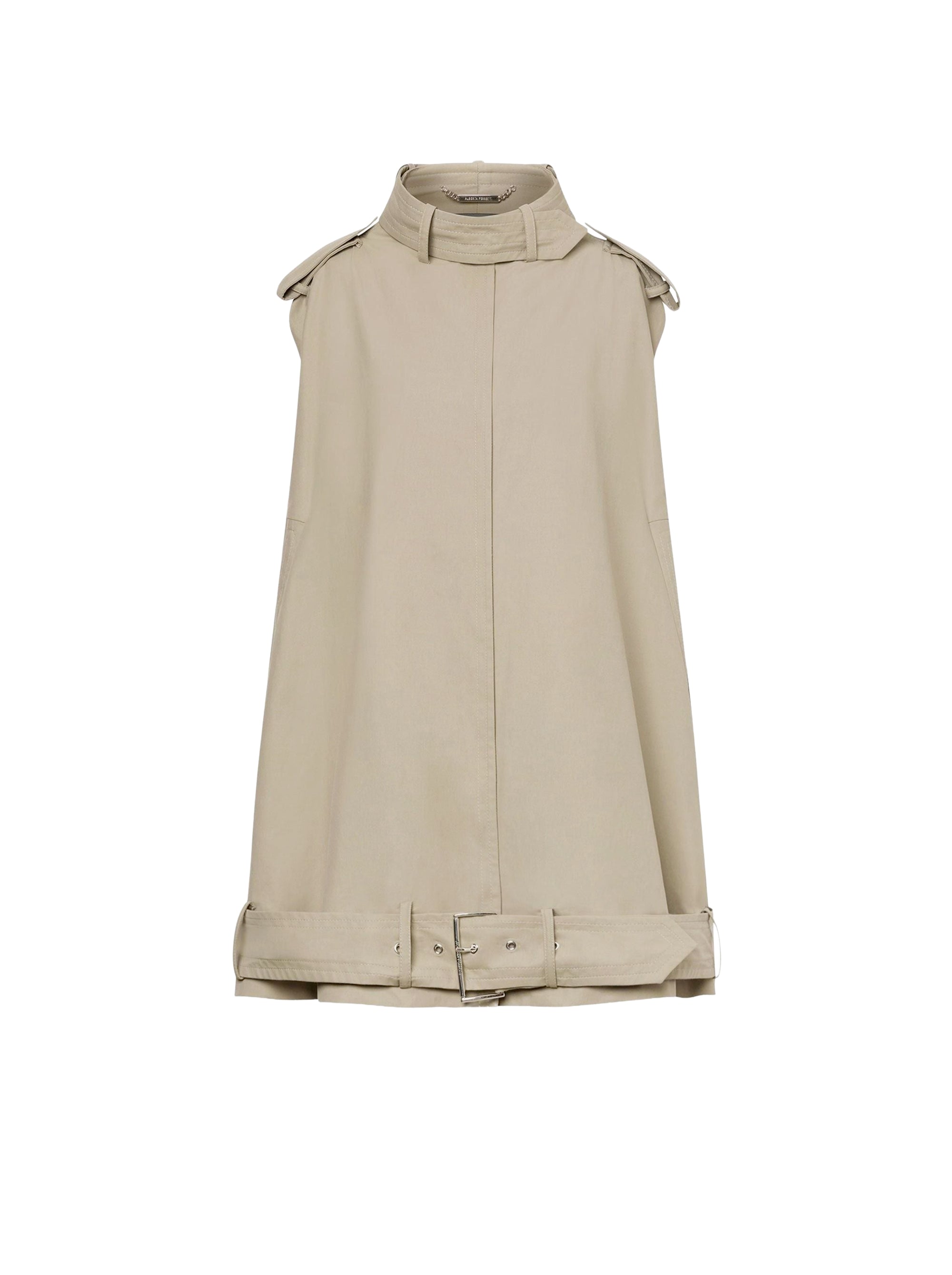 Poncho à capuche en coton technique imperméable - Beige