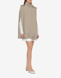 Poncho à capuche en coton technique imperméable - Beige